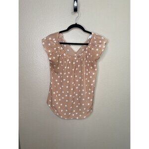 Lauren Conrad Womens Pink Dot Blouse XS short‎ sleeve polyester v-neck pullover